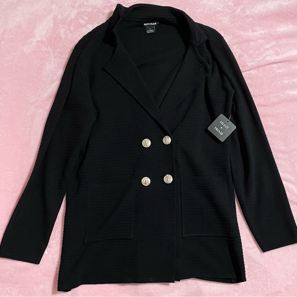 Women’s Black Blazer Style Cardigan Sweater Size Small